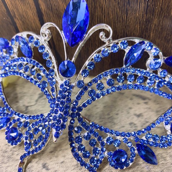 Blue Masquerade Mask, Crystal Mask Rhinestone, Venetian Party, Prom, Mardi Gras - Picture 2 of 4